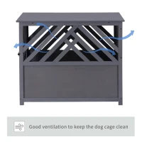 PawHut Furniture Style Wood Dog Crate End Table Decorative Dog Cage Kennel Lattice Night Stand with Lockable Door, Indoor Use, Grey(m-5)