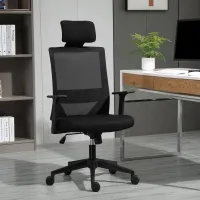 Vinsetto High Back Office Chair Swivel Task Chair with Lumbar Back Support, Breathable Mesh, and Adjustable Height, Headrest, Black(m-1)