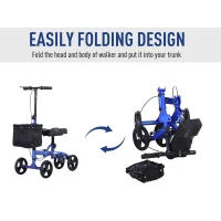 HOMCOM Foldable Dual Pad Steerable Leg Knee Walker Scooter with Basket Attachment - Blue(m-6)