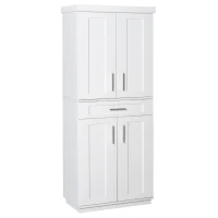 HOMCOM Modern Kitchen Pantry Freestanding Cabinet Cupboard with Doors and Drawer, Adjustable Shelving, White(m-1)