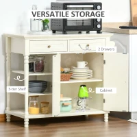 HOMCOM Vintage Kitchen Island with 3-Tier Open Shelving, Storage Cabinet with Drawers & Wood Legs, Adjustable Shelf for Living Room, Coffee Bar, White(m-4)