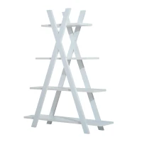 HOMCOM Wooden A Frame Bookshelf 4-tier Ladder Display Shelf Storage Stand Home Furniture White(m-4)