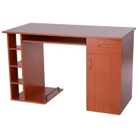 HOMCOM Computer Desk Writing Table Laptop PC Workstation with Storage Shelves Drawer Keyboard Tray Home Office Walnut(m-2)