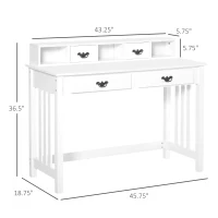 HOMCOM Study Writing Desk  Computer Table Workstation with Removable Shelf  4 Drawers  Wide Tabletop for Study  Office  Dorm  White(m-3)