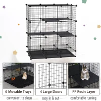 PawHut DIY Pet Playpen Wire Rabbit Cage for Kitten, Chinchillas & Small Animals with 6 Independent Trays - Black(m-6)