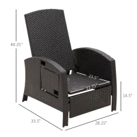 Outsunny Patio Recliner, Outdoor Reclining Chair with Flip-Up Side Table, All-Weather Wicker Metal Frame Chaise with Footrest, Cushions, Coffee, Blue(m-3)