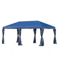 Outsunny 20' x 8' Outdoor Pop-Up Party Tent Canopy Gazebo with Mesh Sidewalls, 3-Level Adjustable Height, Handy Bag, Blue(m-2)