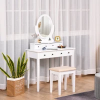 HOMCOM Vanity Dressing Table with 360° Rotating Mirror and Cushioned Stool, Makeup Desk Dresser with 4 Drawers, White(m-6)