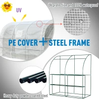 Outsunny 10' x 5' x 7' Lean to Greenhouse, Walk-In Wall Green House Plant Nursery with 2 Roll-up Doors and Window, PE Cover and 3 Wire Shelves, White(m-6)