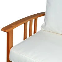 Outsunny 4 Piece Solid Acacia Wood Conversation Set Outdoor Patio Furniture Chat Set w/ Armchairs, Loveseat, Center Coffee Table & Cushions Teak/Cream(m-9)