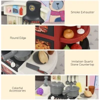 Qaba Kids Kitchen Playset with Simulation of Spray, 52-Piece Toy Kitchen Set, Pretend Play Game Sink with Real Running Water, Ages 3-6(m-6)