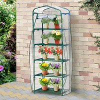 Outsunny 27'' x 19'' x 76'' 5 Tier Mini Greenhouse Outdoor Flower Stand Transparent PVC Cover Steel Frame(m-1)