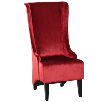 HOMCOM Retro High Back Upholstered Accent Chair Armless Velvet Living Room Chair with Curved Backrest and Birch Legs, Red(m-1)