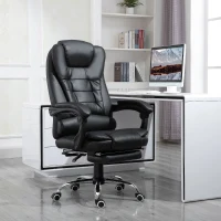 HOMCOM High Back Ergonomic Executive Office Chair, PU Leather Computer Chair with Retractable Footrest, Lumbar Support, Padded Headrest and Armrest, Black(m-9)