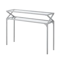 Monarch 42" Contemporary Tempered Glass Top 2-Tier Metal Framed Accent Console Table - Silver Finish(m-1)