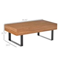 HOMCOM Mid-century Modern Coffee Table with Storage Drawer, Metal Sled Designed Legs and Wood Grain Surface for Living Room, Walnut(m-3)