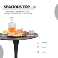 HOMCOM 27.5" Round Dining Table with Metal Pedestal Base for Living Room, Natural Wood/Black(m-5)