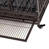 PawHut 42" Heavy Duty Dog Crate Metal Cage Kennel with Lockable Wheels, Double Door and Removable Tray, Brown(m-13)