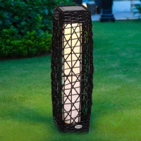 Outsunny Garden Solar Powered LED Rattan Floor Lamp Outdoor Decorative Deck Standing Lantern Yard Wicker Path Lights(m-2)