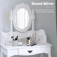 HOMCOM Vanity Table Set with Mirror and 3 Drawers, 360° Rotatable Wooden Makeup Dressing Table with Large Padded Stool, Gift for Women Girls, White(m-5)