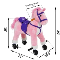 Qaba Kids Interactive Plush Mechanical Walking Ride On Horse Toy with Wheels - Pink(m-3)