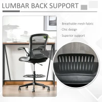 Vinsetto Tall Drafting Desk Chair Computer Desk Home Office Mesh Standing Chair with Mid Back, Foot Ring, Flip-up Arm, 360° Swivel Wheels, Black(m-7)