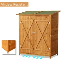 Outsunny 54.75''x29.5''x63'' Garden Storage Shed Asphalt Roof Wooden Timber Double Door Utility Storage House w/ Movable Shelf & Fixed Fittings, Natural(m-6)