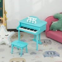 HOMCOM Modern Kids Piano 30 Keys Set of 2 Mini Toy for Child Grand Piano with Music Stand and Bench - Green(m-2)