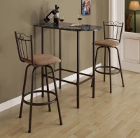 Monarch 36" x 24" Rectangular Space Saver Marble-Look Top Metal Framed Home Bar Height Table - Cappuccino Finish(m-2)