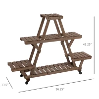 Outsunny 57'' x 14'' x 41'' 4 Tier Wooden Plant Shelf with Wheels Rolling Plant Pots Holder Stand Indoor Outdoor(m-3)