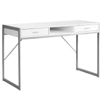 Monarch 48" Contemporary Compact Open Concept Computer Writing Desk with Drawers - White / Silver(m-1)