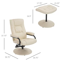 HomCom Ergonomic Faux Leather Lounge Armchair Recliner And Ottoman Set - Cream White(m-3)