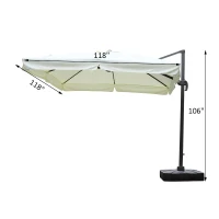 Outsunny 10’x10’ Square Offset Tilt Patio Umbrella Garden Parasol Outdoor Sun Shade Canopy with Stand, Cream White(m-3)