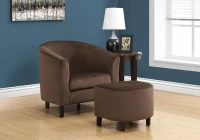 Monarch Curved Back Quilted Fabric Accent Barrel Tub Chair with Matching Ottoman - Dark Brown(m-2)