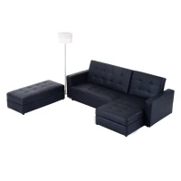 HomCom Button Tufted Sofa Bed Set Sectional Daybed Storage Box Design (Black)(m-5)