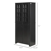 HOMCOM 71" Freestanding Kitchen Pantry Cabinet with Glass Door and Shelves, Tall Cupboard for Dining Room, Living Room, Black(m-3)