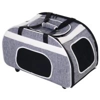 PawHut Foldable Pet Travel Carrier with Wheels, Oxford Fabric Aluminum, Small to Medium Cats and Dogs, Grey and White(m-1)