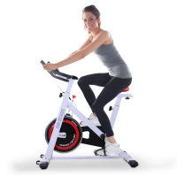 Soozier 18 lb Flywheel Indoor Stationary Bike with LCD Monitor, Adjustable Height & Resistance, & Pedal Cage(m-1)