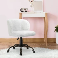 HOMCOM Faux Fur Home Office Chair, Accent Swivel Desk Chair, Makeup Vanity Seat with Adjustable Height, White(m-8)