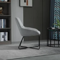HOMCOM Modern Accent Chair Leisure Fabric Mid Back Chair Livingroom Funiture with X-Shaped Metal Frame and Curved Back, Grey/Black(m-6)