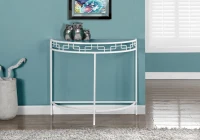 Monarch 36" Contemporary Tempered Glass Top Half-Round Metal Framed Accent Console Table - White Finish(m-2)