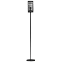 HOMCOM Freestanding Floor Lamp Retro Style Grid Lampshade Steel Base Strong and Stable Easy to Move Store Home Office Club Cafe - Black(m-8)