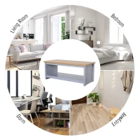 HOMCOM 2 Tier Rustic Style Rectangular Living Room Coffee Table Cocktail Desk(m-4)