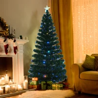 Open Box HOMCOM 6ft Artificial Pre-Lit Fiber Optic Holiday Christmas Tree with 28 LED Lights(m-6)