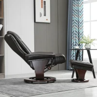 HOMCOM Swivel Recliner Chair Thick Padded with Storage Ottoman, Wrapped Wood Base & Faux Leather for Living Room, Bedroom, Office, Dark Brown(m-10)