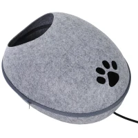 PawHut Heated Indoor Fleece Cat Shelter Retreat - Grey(m-1)