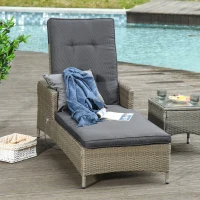 Outsunny Patio PE Rattan Wicker Chaise Lounge Chair Outdoor 5-Position Adjustable Recliner Lounge Furniture w/ Cushion for Garden Poolside Balcony Deep Grey(m-1)