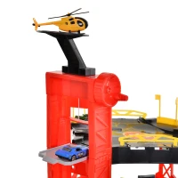 Qaba 3-Level Parking Garage Toy Car Playset with Racetrack, Helicopter Ramp, Elevator, and Cars for Boys and Girls(m-9)