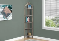 Monarch 72" Wood Grain-Look 5-Tier Corner Accent Display Bookcase - Dark Taupe Finish(m-2)
