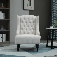 HOMCOM Linen Fabric Button Tufted Wingback Accent Chair with Thick Padded Cushioned Seats and Wooden Legs for Living Room and Bedroom, Beige(m-8)